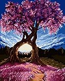 TianMai Paint by Number Kits - Purple Exotic Trees Millennium Love 16x20 inch Linen Canvas Paintworks - Digital Oil Painting Canvas Kits for Adults Children Kids Decorations Gifts (No Frame)