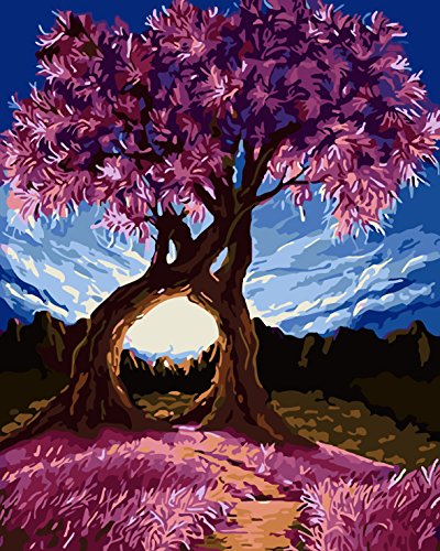 TianMai Paint by Number Kits - Purple Exotic Trees Millennium Love 16x20 inch Linen Canvas Paintworks - Digital Oil Painting Canvas Kits for Adults Children Kids Decorations Gifts (No Frame)
