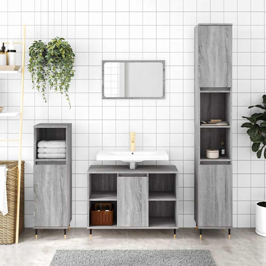Armadietto da bagno grigio Sonoma, 80 x 33 x 60 cm, in legno