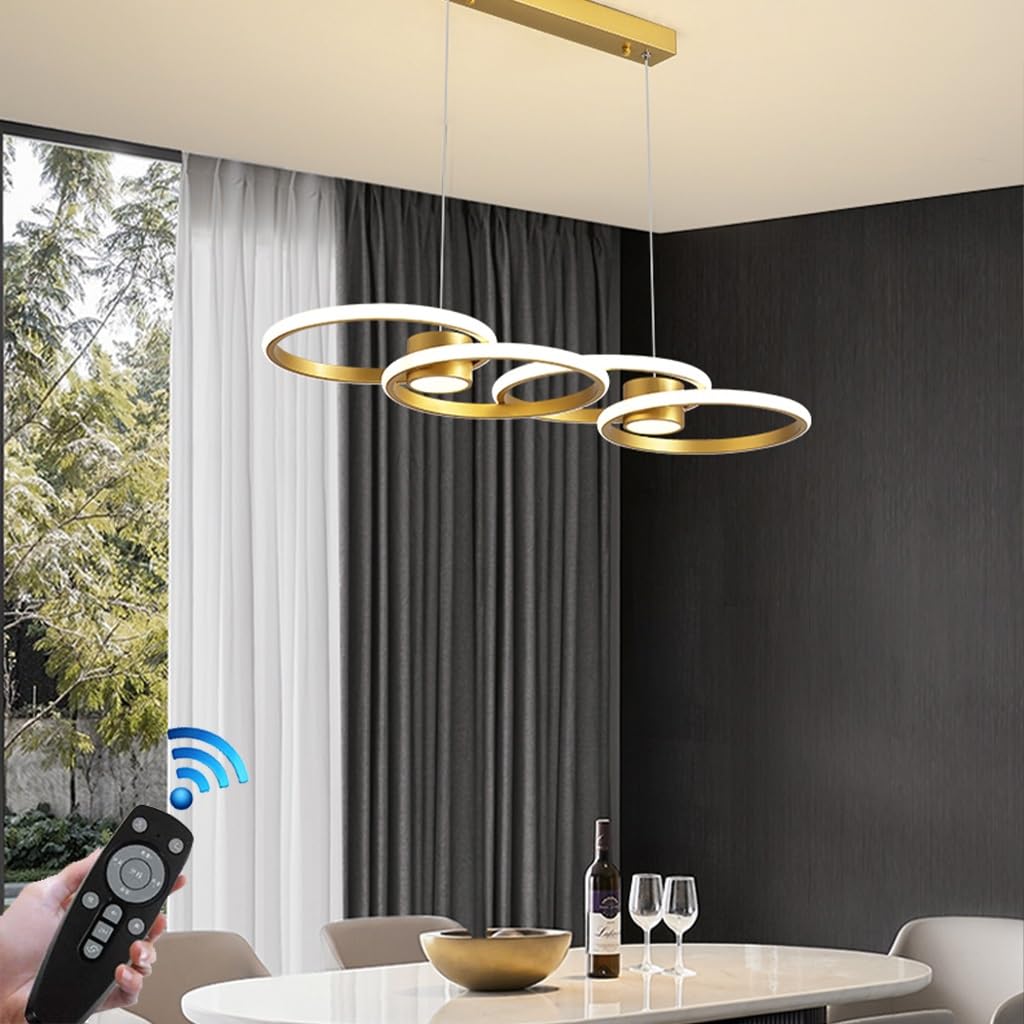 FWX Lustre LED Salle Suspension Lumière Pendant Dimmable avec télécommande Lampe Suspendue Moderne Art Désign Hauteur Réglable pour Salle à Manger Restaurant Réception Barre Salon (Color : Gold)