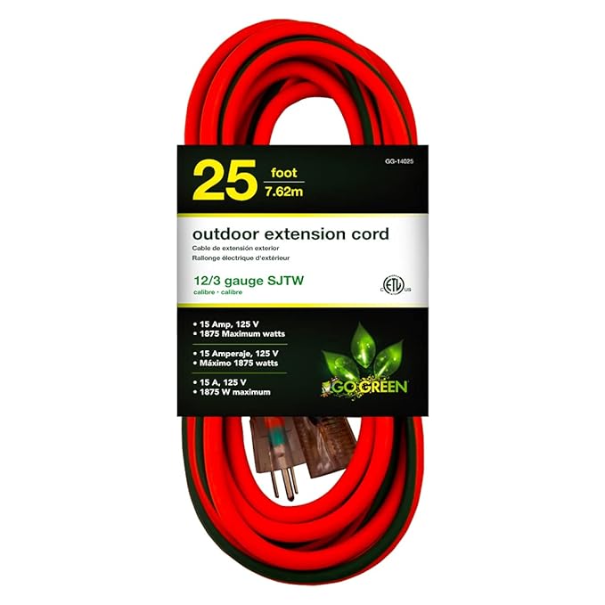 (GG-14025) 12/3 SJTW Outdoor Extension Cord, Lighted End, 25 ft