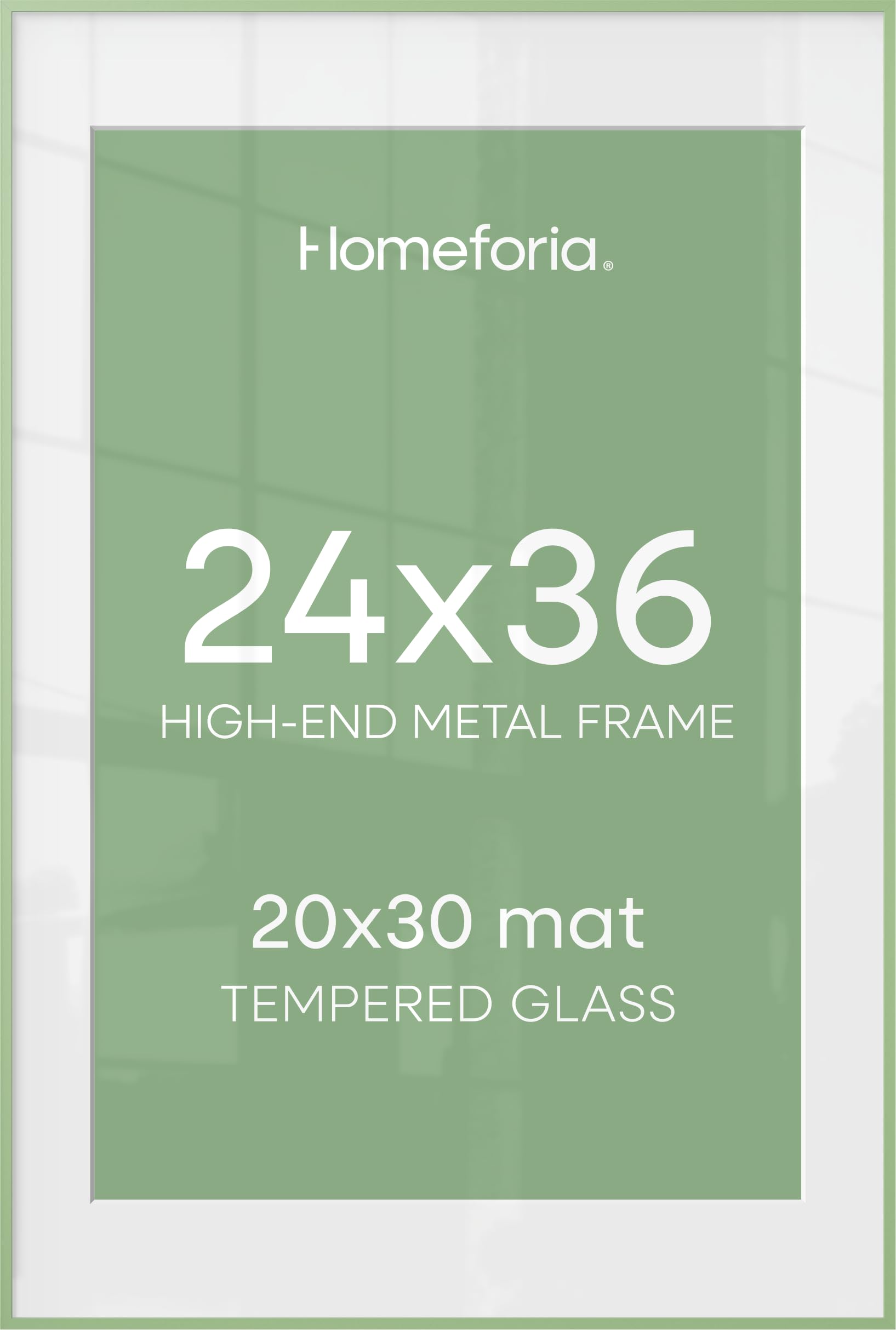 Homeforia 24x36 Sage Green Picture Frame, High End Metal 24x36 Large Poster Frames with Mat 20x30 inch Photo, 24 x 36 Thin Frame Matted to 20 x 30 Art, 36x24 Frames, Tempered Glass, Wall Kit, Set of 2