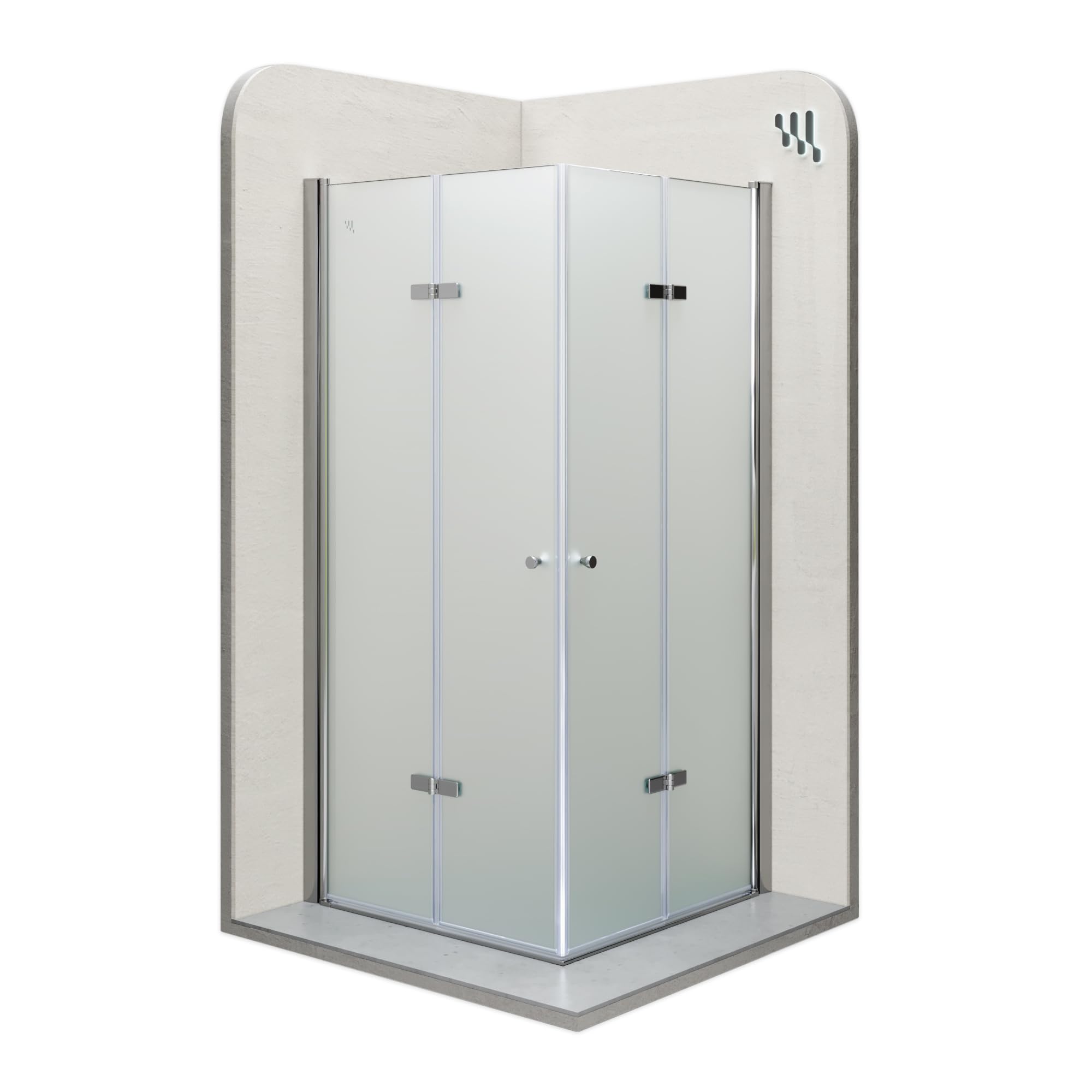 Mampara de Ducha Emma 90x90x190cm, NO REVERSIBLE, Puertas Plegables, Ajuste 88.5-90.5x88.5-90.5cm, Perfiles Cromo, Cristal Templado Satinado 6mm