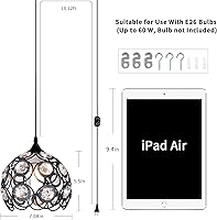 Vista 5 de TISLYCO Black Plug in Chandelier, Crystal Hanging Lights with Plug in Cord 13.12ft and On/Off Switch, Hanging Pendant Light for Kitchen Island