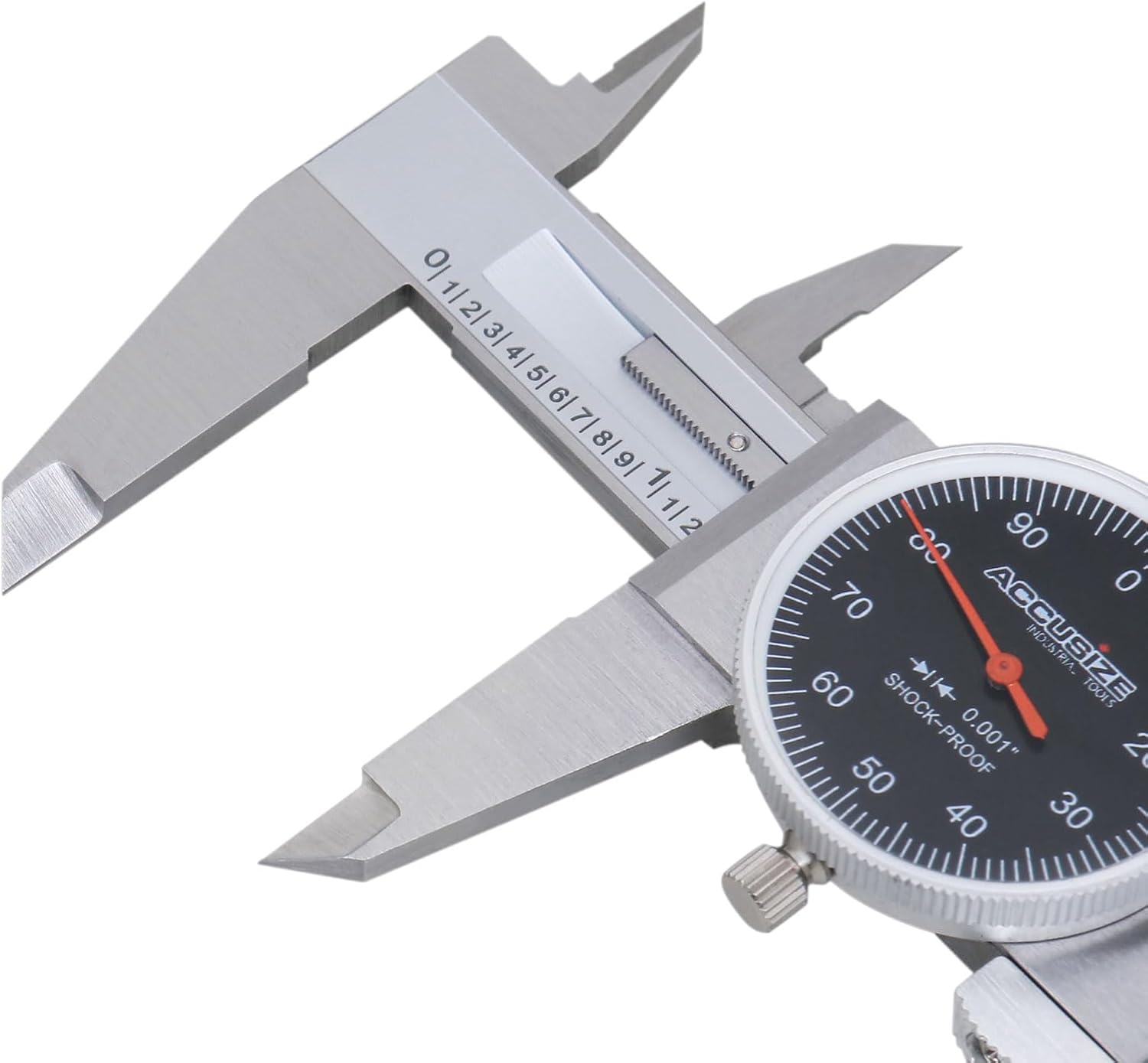 Accusize Industrial Tools 0-6" x 0.001" (Range x Resolution) Dial Caliper, Black Face Red Needle, Stainless Steel in Fitted Box, P920-B216