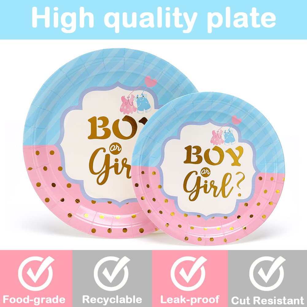 Amycute Set Stoviglie Per Festa Gender Reveal - 100 Pezzi: Piatti, Tovaglioli E Bicchieri Rosa E Blu, Per Baby Shower E Compleanni - 4