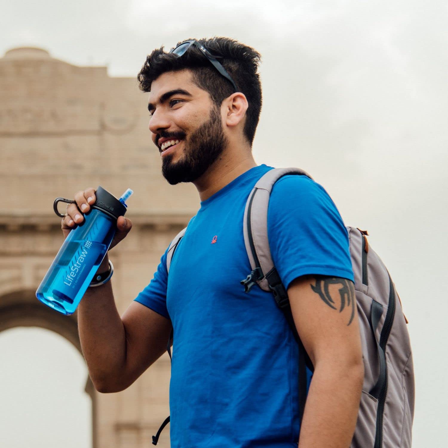 LifeStraw Go d’Eau Bouteille avec Paille de Filtre intégrée Filter Bottle Unisex-Adult, Bleu