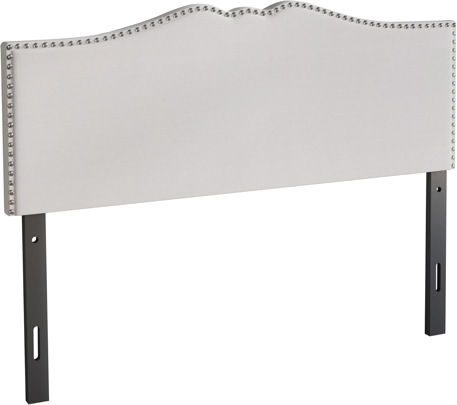 Full Scalloped Linen Upholstered Headboard with Nailhead Trim, Warm Grey