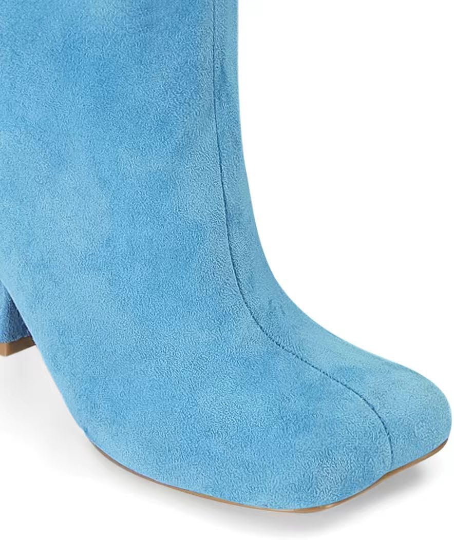 Knee High Boots for Women Faux Suede Wide Calf Square Toe Tall Stiletto Kitten High Heels Thigh Long Fall Boot Pull on Fashion Casual Cute Y2K - Image 6