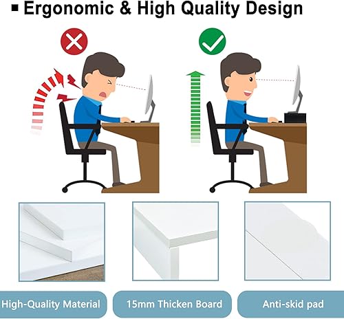 Miniatura 4 de TEAMIX Paquete de 2 soportes elevadores de monitor blanco de 20 pulgadas, soporte de escritorio de madera para PCTVportátilimpresora, elevador de
