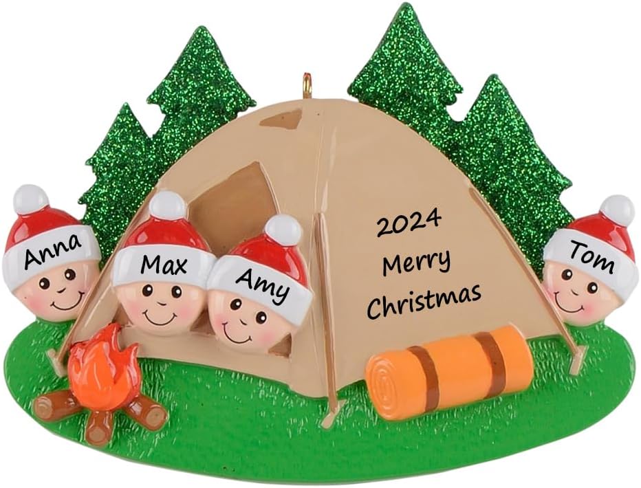 Personalized Tent Camping Family of 4 Christmas Ornament 2026