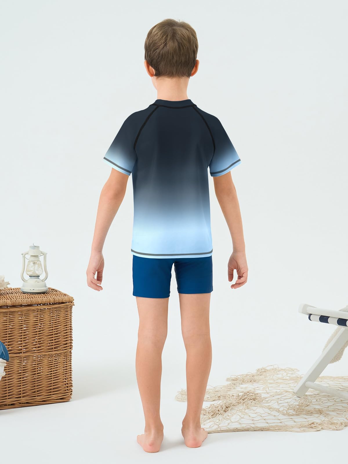 Haloumoning Koszulka do pływania dla chłopców koszulka do pływania z krótkim rękawem dla dzieci szybkoschnący strój kąpielowy T-shirt