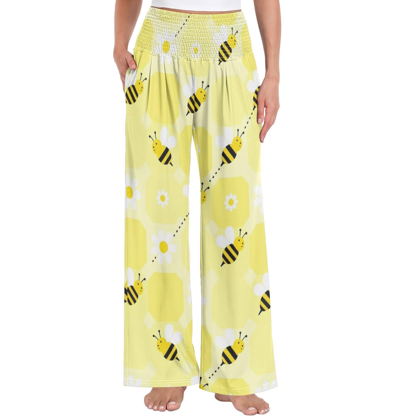 FRODOTGV Bee Stripe - Pantalones palazzos con bolsillo lateral profundo para mujer