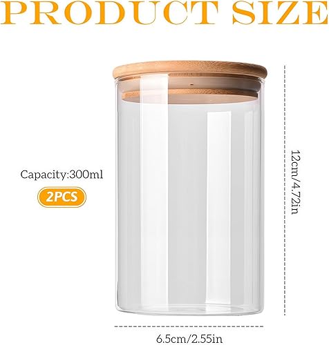 Miniatura 2 de Paquete de 2 tarros de vidrio transparente de 11.8 fl oz de 12 onzas con tapas herméticas de bambú, recipientes de vidrio herméticos dispensadores