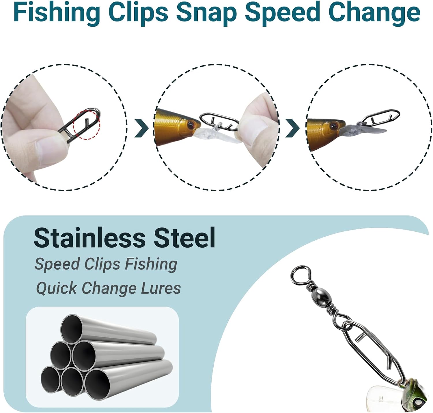 Heavy Strength Fishing Snap Stainless Saltwater Freshwater Fishing Swivel Clip Rolling Barrel Fishing Clips Swivels Speed Change Black Nickel