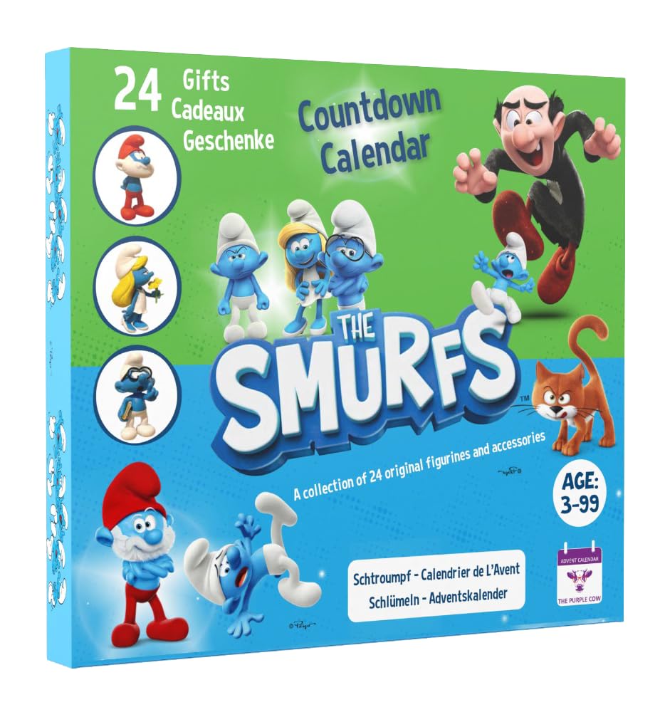 The original SMURFS Advent Calendar 2024 Collectible Cartoon Toys for Boys and Girls, 12 Figurines + 12 SMURFY gifts! Ages 3+. 24 Pieces
