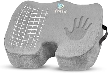 FOMI Extra Thick Firm Coccyx Orthopedic Memory Foam Seat Cushion | Black Large Cushion for Car or Truck Seat, Office Chair, Wheelchair | Back Pain Relief Gray