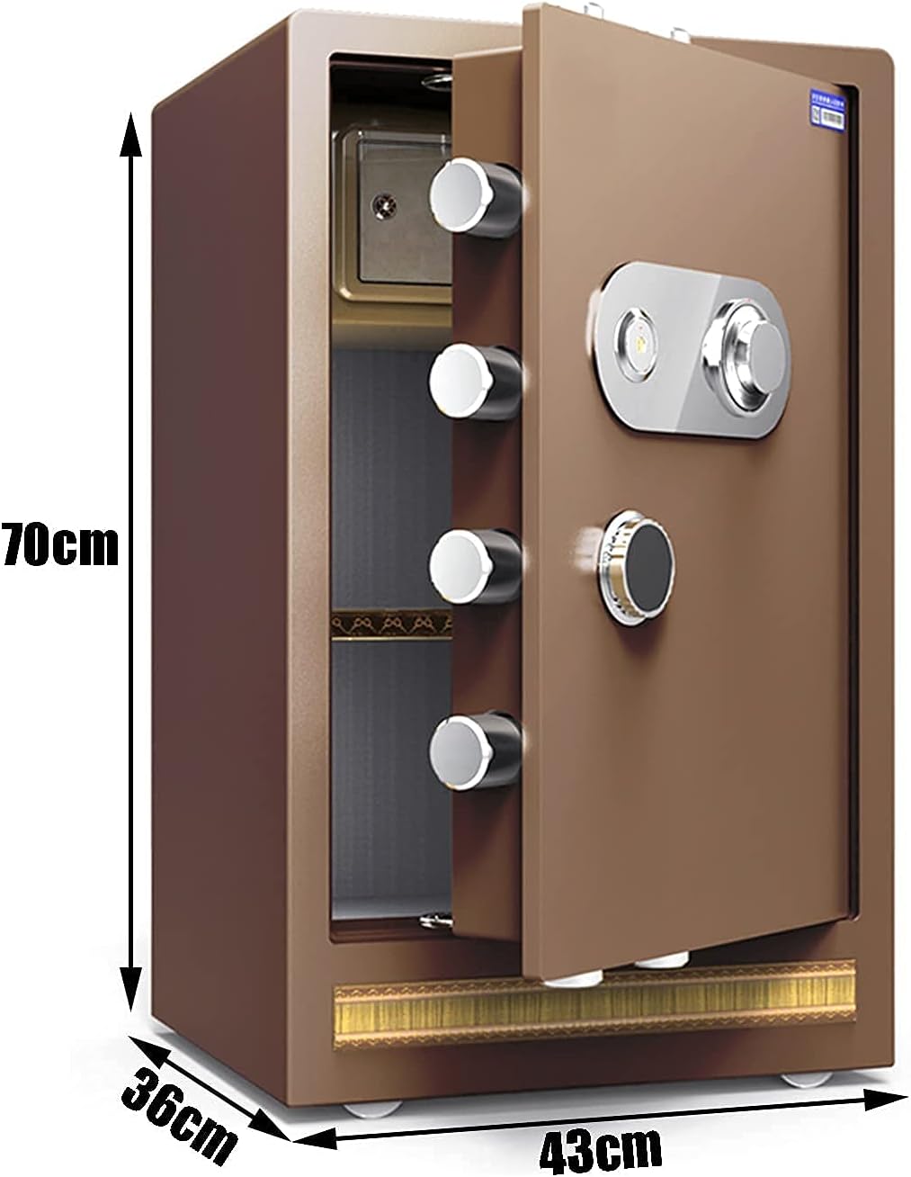Waterproof Security Box al Cabinet Safes Heavy-Duty Steel Safe Fireproof Waterproo (Black (Brown 43 X 36cm) strongbox