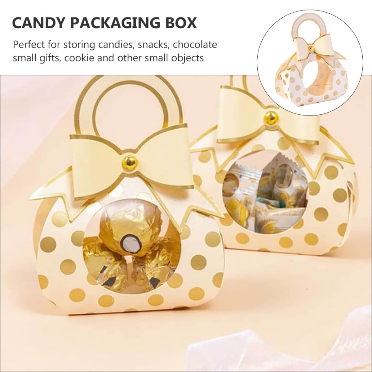 50 Stück Bonbonpapierbox aus Papier mit Henkel und Sichtfenster | Khaki, für Hochzeit und Geburtstag, mit Schleife, zum Aufbewahren von Süßigkeiten und Keksen