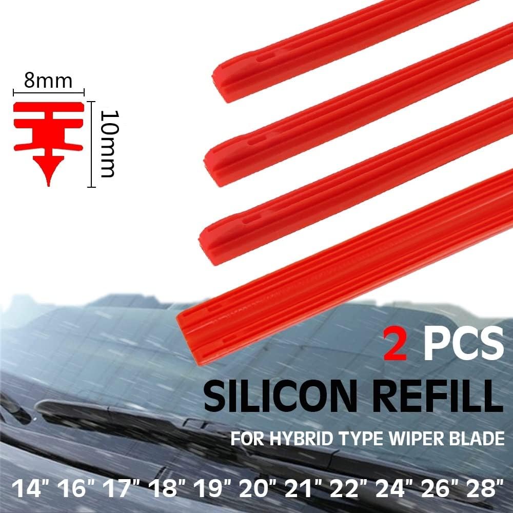 Vehicle wiper 2 PCS RED Car Wiper Blade for Hybrid Type Wiper Blade Silica Gel Silicon Refill Strips 8mm 14"16"17"18"19"20"21"22"24"26"28" All-weather wiper(2pcs 18 inch 450mm)