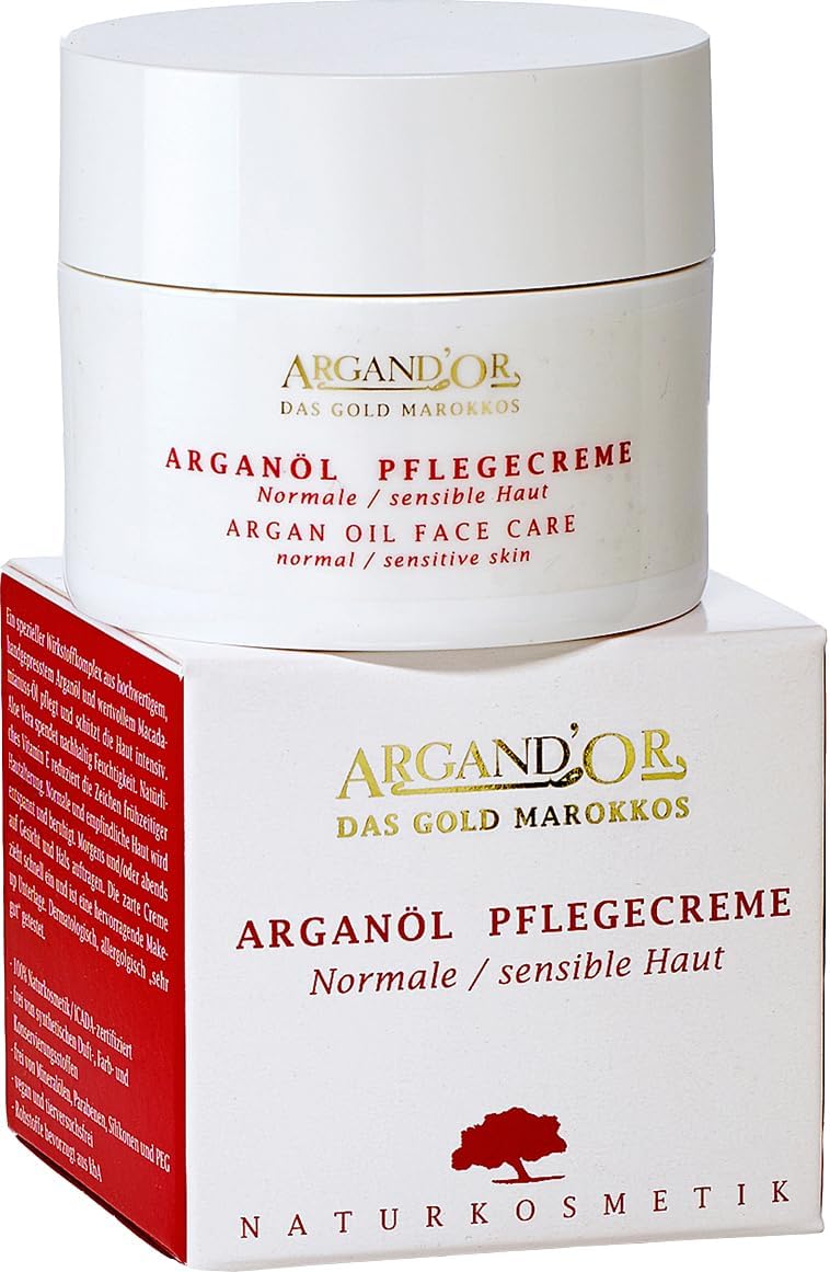 ARGAND'OR Arganöl Pflegecreme 2x50ml Für normale und sensible Haut Feuchtigkeits-Gesichtspflege Tagescreme und Nachtcreme DERMATEST "SEHR GUT" Vegan Zertifizierte Biokosmetik