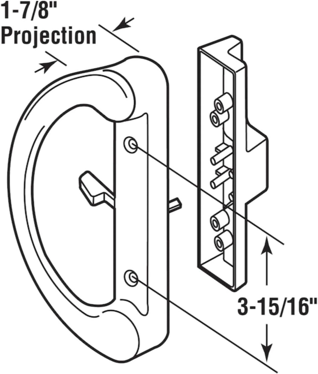 Mortise Style Sliding Patio Door Handle Set - Replace Old or Damaged Door Handles Quickly and Easily – Diecast, Non-Keyed, Fits 3-15/16” Hole Spacing | Fix and Repair Glass Door (1 Set)