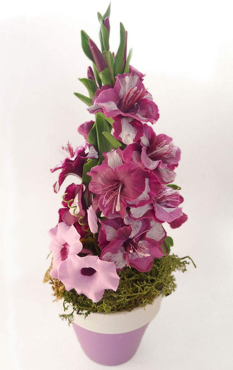Clay Flowers Cold Porcelain Miniature Purple GLADIOLUS Home Decor Hand Made