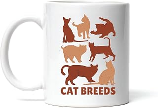 Cat Breeds Gift Silhouettes of Different Cat Breeds for Cat Lovers 11oz 15oz White Coffee Mug