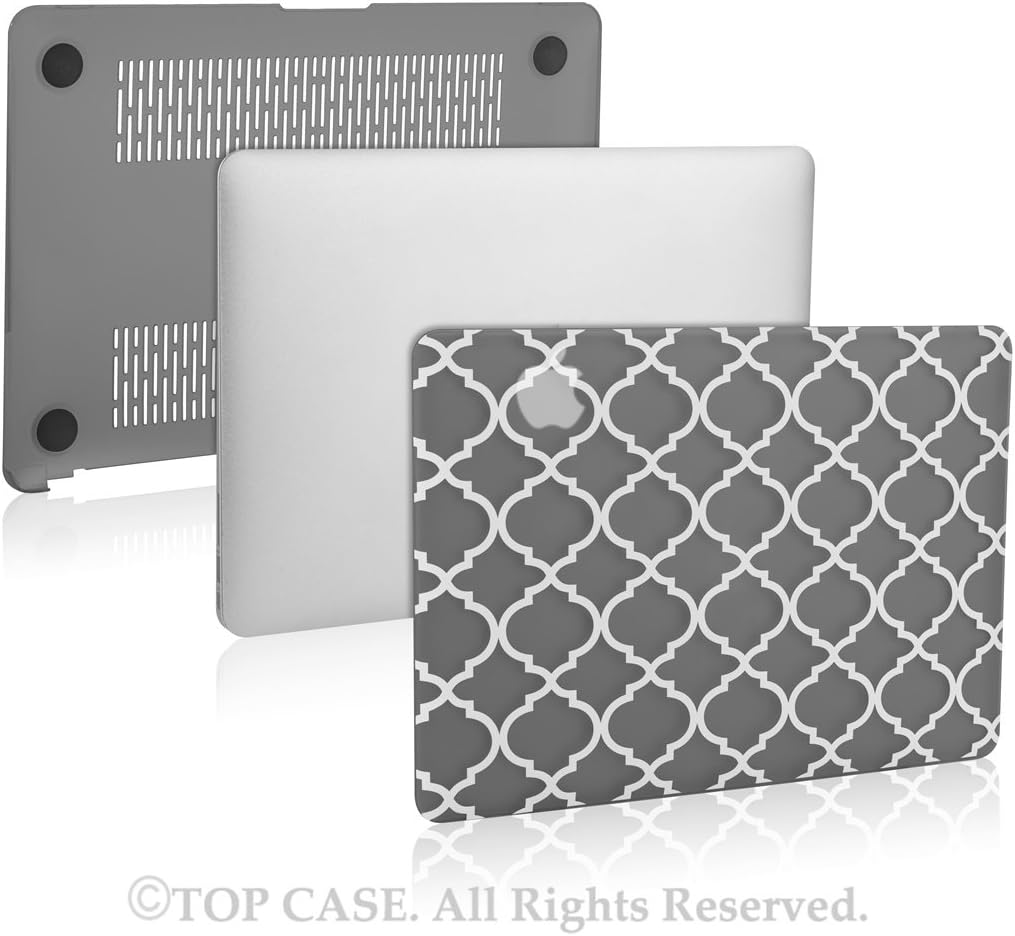 TOP CASE - Quatrefoil/Moroccan Trellis Rubberized Hard Case Compatible Older Generation MacBook Air 13" A1369 and A1466 (Release 2010-2017) - Grey