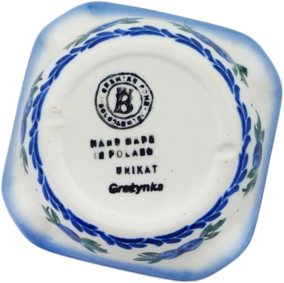 Authentic Polish Pottery Ashtray Signature UNIKAT in Blue Berry Special Design Handmade in Bolesławiec Poland + Certificate of Authenticity