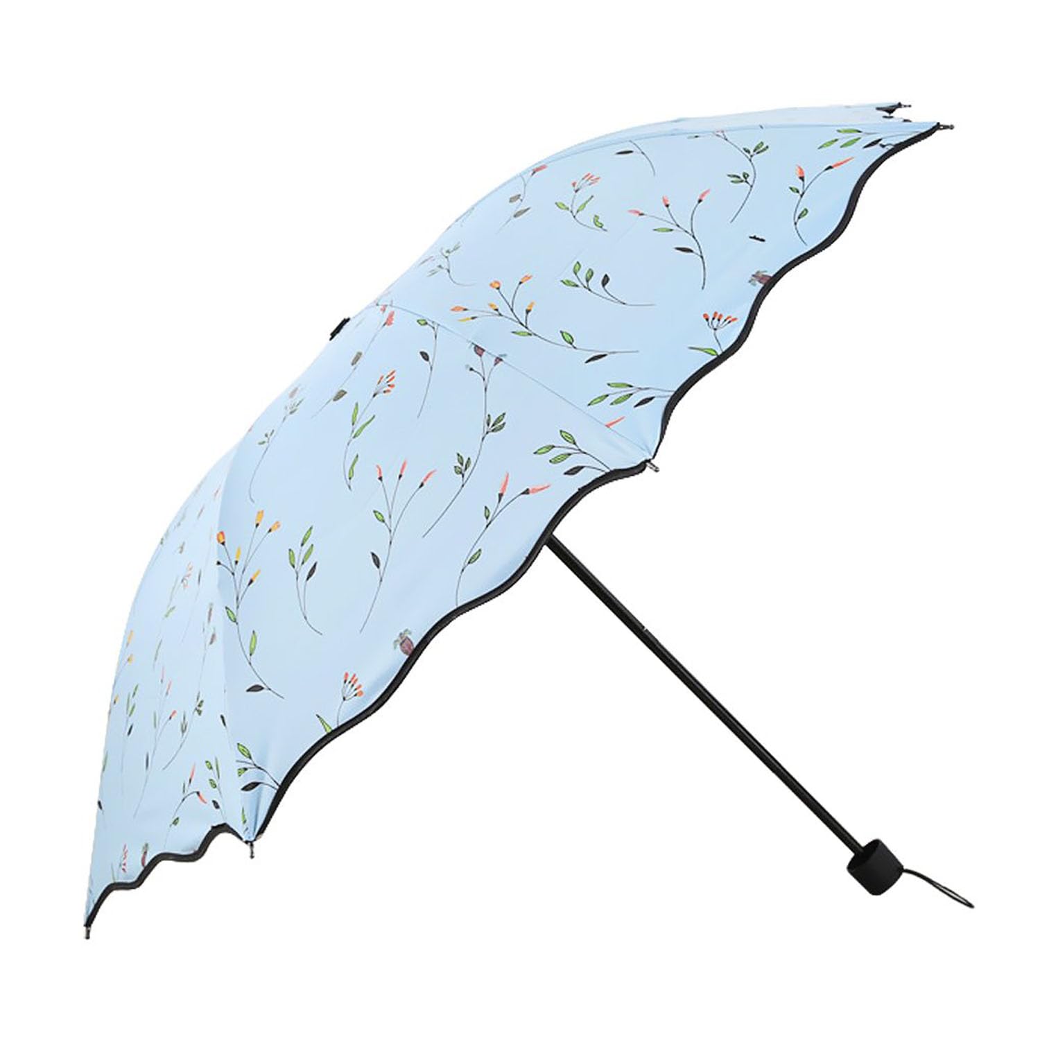 Hardinox Women's Blue Folding Floral Sun Umbrella Portable Uv Protection Sun Parasol Windproof Strong Compact Umbrella Summer Upf 50+ Lightweight Travel Garden Sun Rain Umbrellas (Blue)