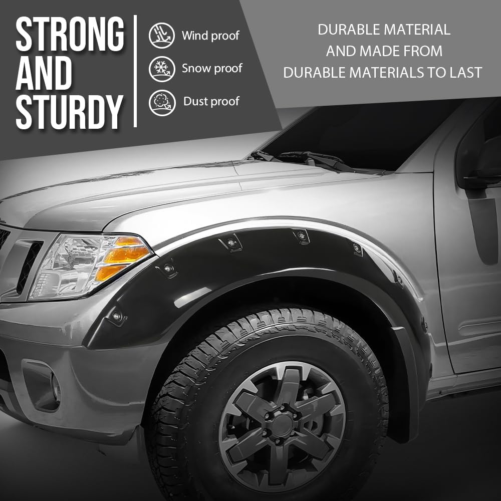 G-PLUS 4PCS Paintable Fender Flares Compatible with Nissan Frontier 2006-2020 Fit 5' Styleside Bed Fit Factory Chrome Front Bumper Black