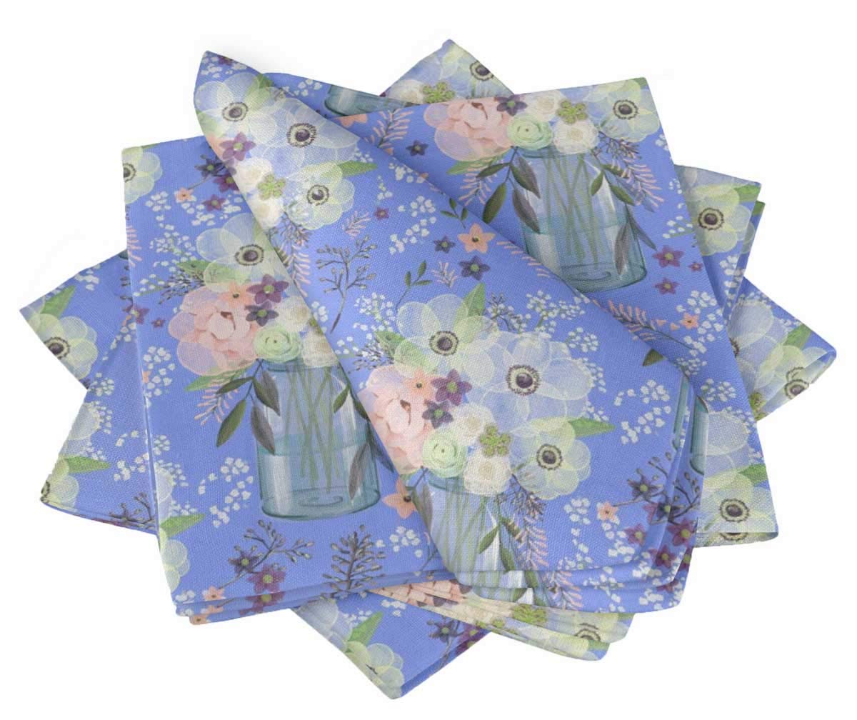 Serviette de cocktail en tissu floral 18x18 S4Sassy bleu lot de 6