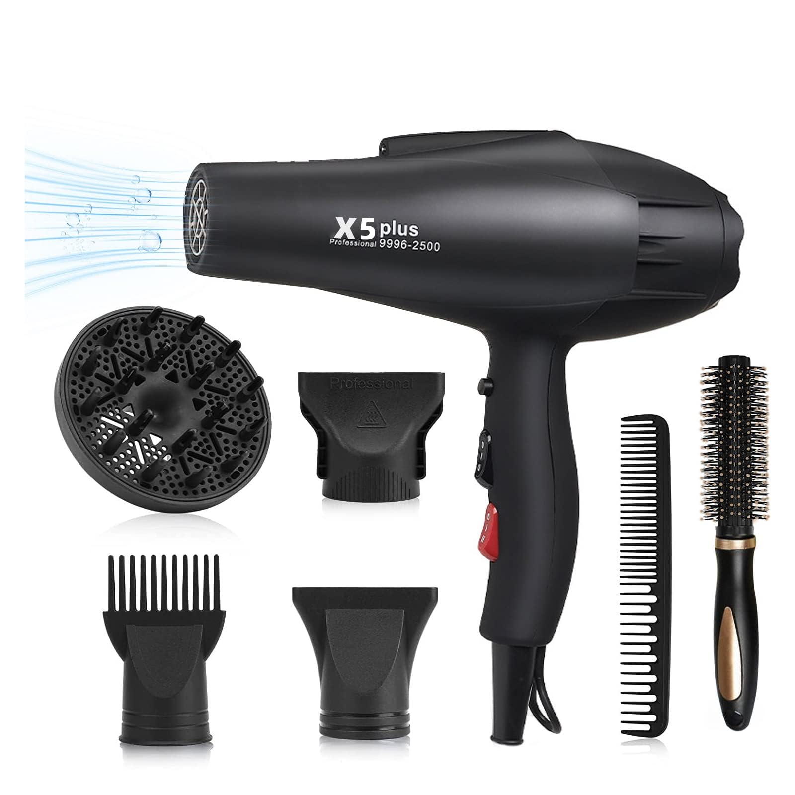 Wemart 2500W Ionic Hair Dryer, 7 in 1Professional Blow Dryer, Upgraded Fast Drying Travel Hair with Diffuser, AC Motor Constant Temperature Low Noise Foldable Hair Dryers for Home, Travel, Salon
