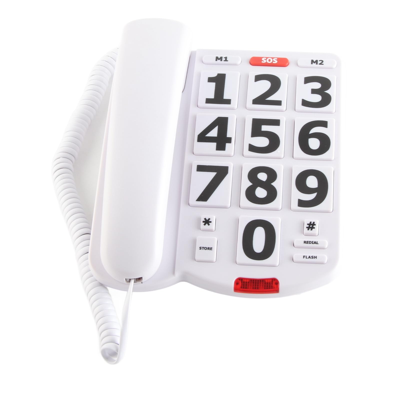 Teléfono fijo para ancianos con botón grande con cable para personas mayores con discapacidad auditiva, indicador LED de volumen amplificado, auricular ajustable, altavoz de tono de llamada, función