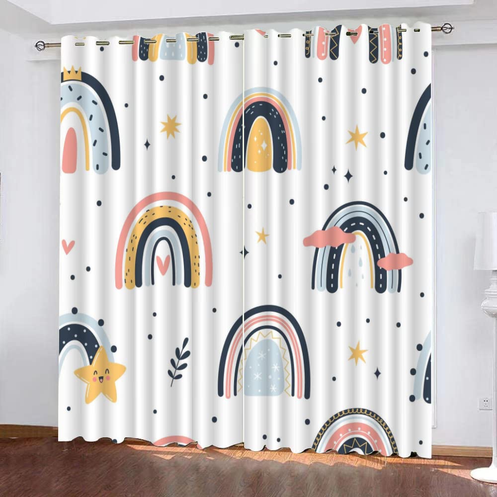 Dicoin Girls Color8 Rainbow Print Blackout Curtains For Kids Bedroom Boys,Polyester Eyelets Blackout Curtains 140X160cm(Wxh)/70X160cm*2 For Bedroom Living Room，A8