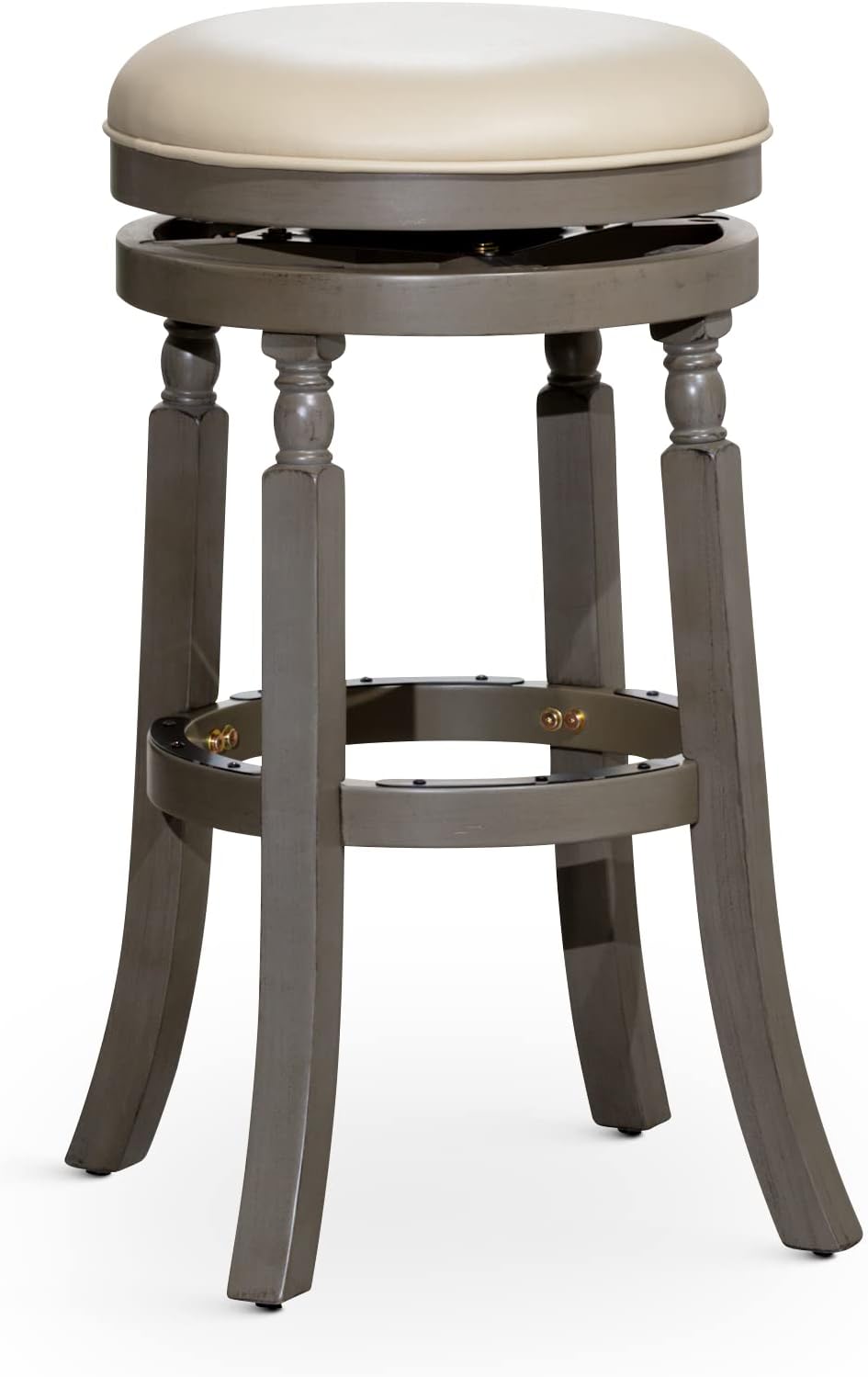 DTY Indoor Living Palmer Lake 30 Inch Bar Height Stools - Backless Swivel, Weathered Gray Finish with French Grey Seat