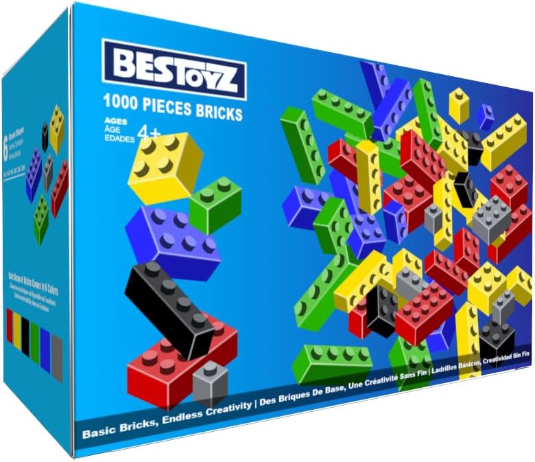 2000 Pieces of Bulk Building Bricks, Bundle of 2 Sets, Basic Building Blocks Tiles in 6 Shape