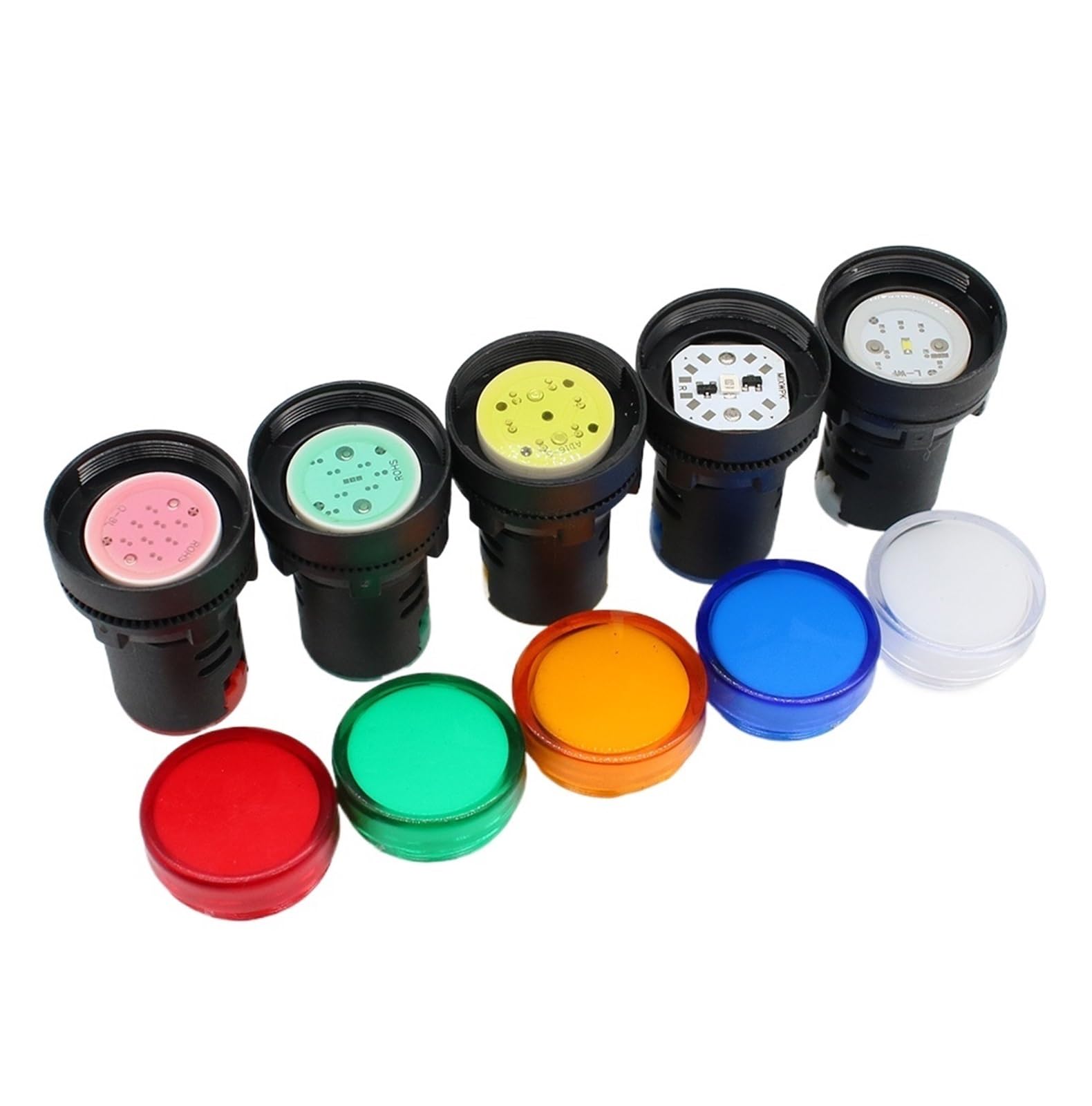 10 Voyants LED 16mm AC/DC 12-24V - Lot Multicolore Pour Panneau électrique
