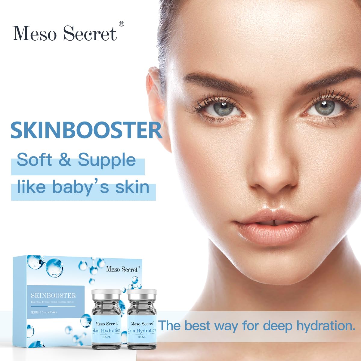 Hyaluronic Acid Serum Ampoules, Multi-Depth Hydration Serum, Deep moisturizing and reduces fine lines, meso skinbooster, 3.5 ml/bottle, 2 bottles