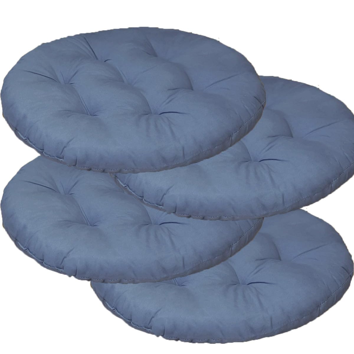 Mozzeilee Round Chair Seat Pad, 40x40cm Dining Chair Cushion Set of 2/4/6/8, Outdoor Rattan Furniture Seat Mat for Living Room Office Garden Patio (Blue,4 pcs)
