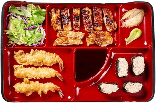 Miniatura 7 de Bento Tek - Plato Bento estilo japonés negro y rojo 5 compartimentos 14 x 9 x 2 pulgadas 1 caja