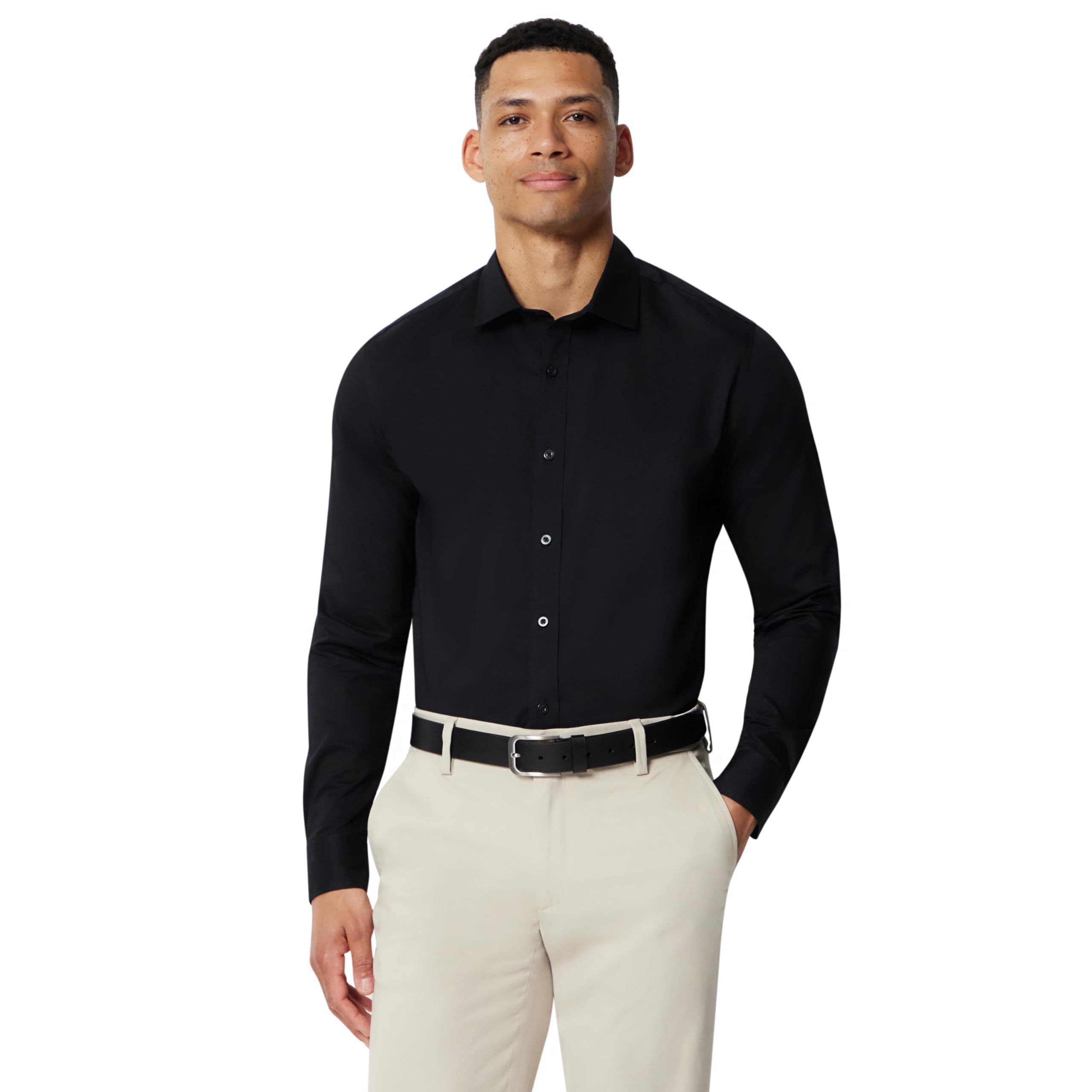 Amazon Essentials Herren Knitterfreies Regular-Fit-Stretch-Anzughemd mit Spreizkragen