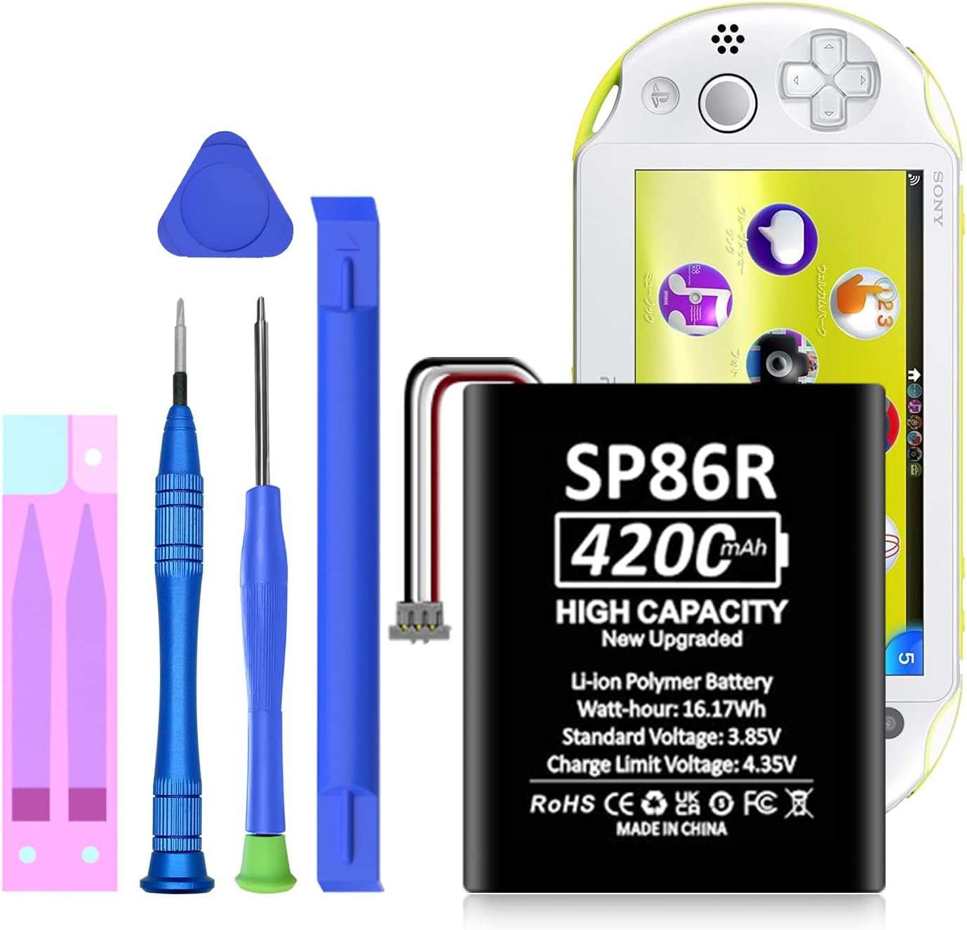 Ps Vita 2000 Battery, (New Upgrade) 4200mAh High Capacity Rechargeable Lithium-ion Battery for Sony PS Vita 2007, PCH-2007, PCH-2000, PSV2000 SP86R Batteries with Repair Tool Kit
