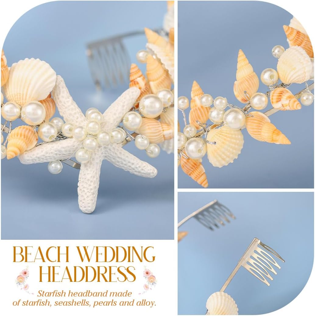 Brishow Starfish Headband Tiaras Silver Seashell Bridal Headpiece Beach Wedding Hair Accessories for Women and Girls - Image 6