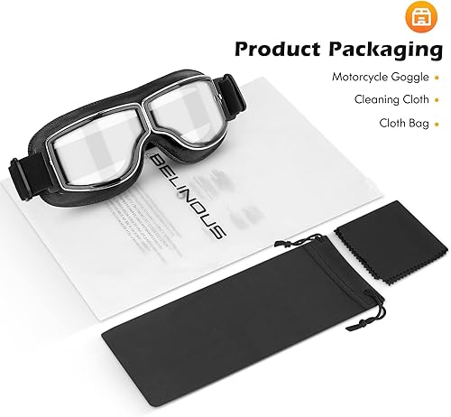 Miniatura 7 de BELINOUS Gafas de motocicleta para scooter, ATV todoterreno, gafas de cuero vintage estilo piloto