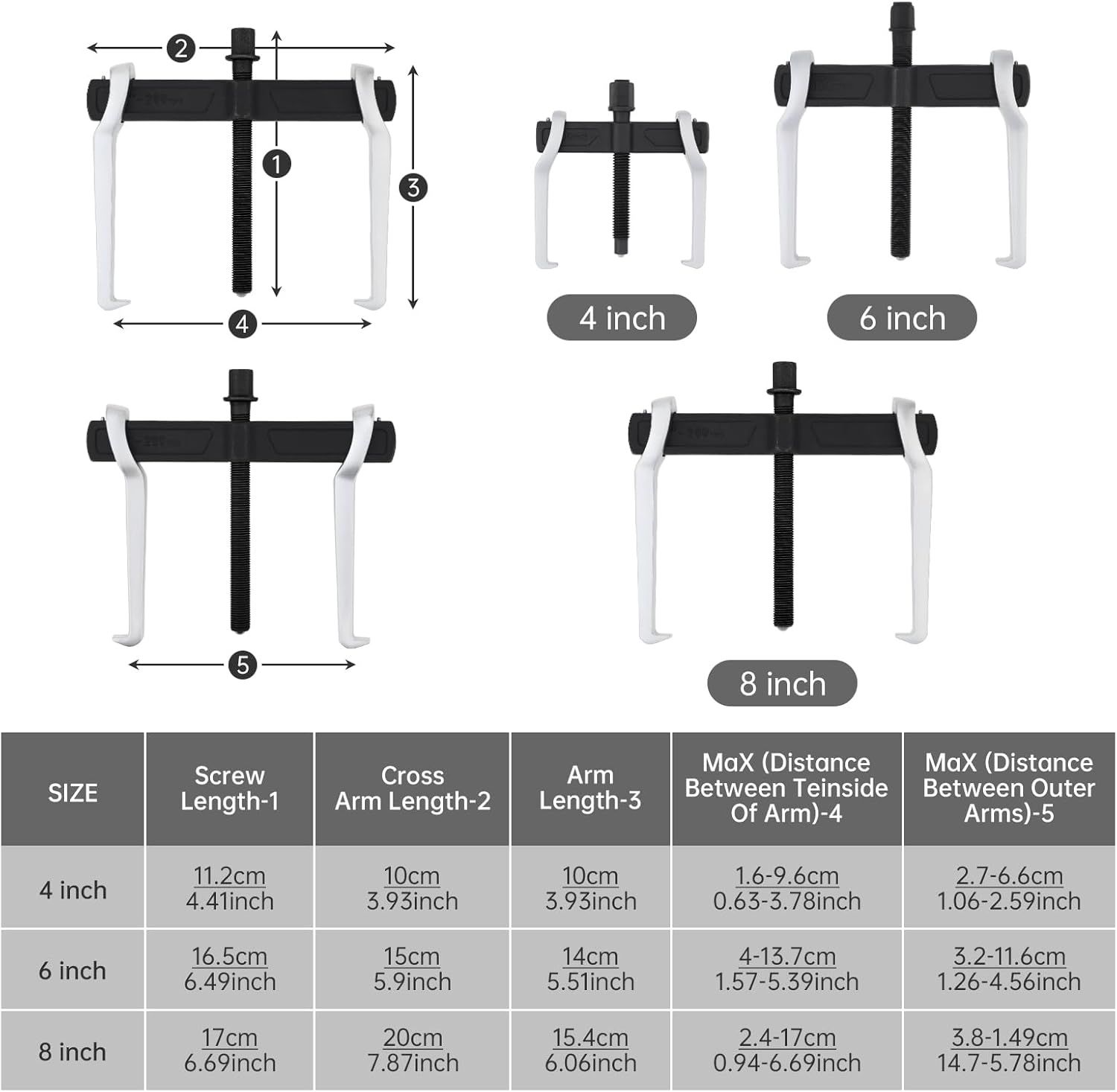 ChgImposs 3pcs 2 Jaw Gear Puller Set (4/6/8 Inch), Adjustable Heavy Duty CR-V Reversible Bearing Pullers Removal Tool for Pulleys Flywheels Bearings Gears, External Internal Pulling