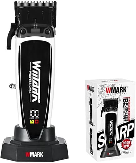 WMARK NG-8061 Brushless Hair Clipper, Stainless Steel DLC Fade Blade, 7000-8000 RPM Motor, 5 Adjustable Cutting Lengths, 2...
