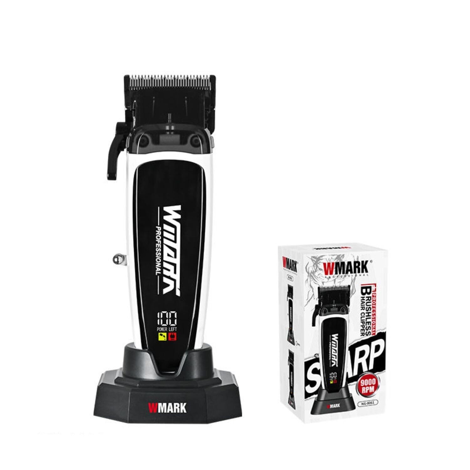 WMARK NG-8061 Brushless Hair Clipper, Stainless Steel DLC Fade Blade, 7000-8000 RPM Motor, 5 Adjustable Cutting Lengths, 2...