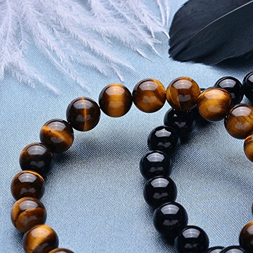 Wanmei 8mm Black Matte Agate & Tiger Eye Healing Energy Stone Beads Distance Bracelets For Couples(2 pcs)4